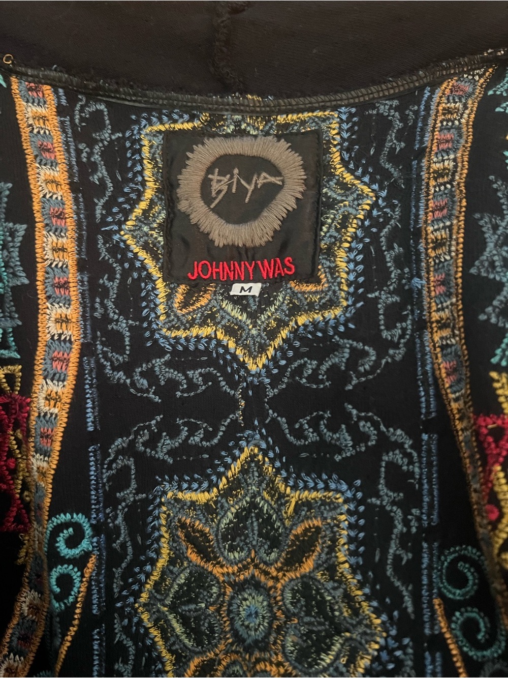 Johnny Was Nomad Embroidered Boho Duster Cardigan Sweater Black Multicolor Med - Picture 6 of 8